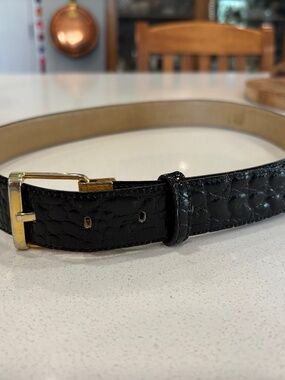 Vintage L'Aiglon Black Crocodile Embossed Leather Belt